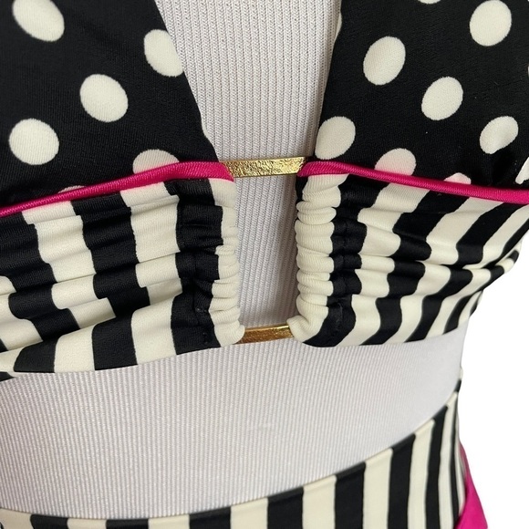 SANDORATTO Striped Polka Dot Bikini Swimsuit Swimwear Monte Carlo Buckle Front L - Picture 6 of 9